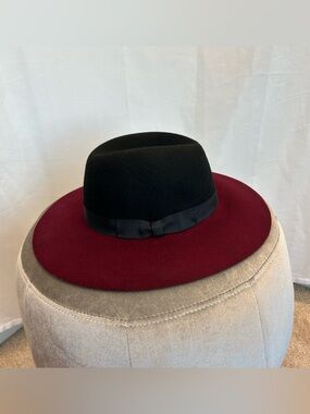 Women’s Magid Hats burgundy black two-tone felt fedora hat ribbon bow